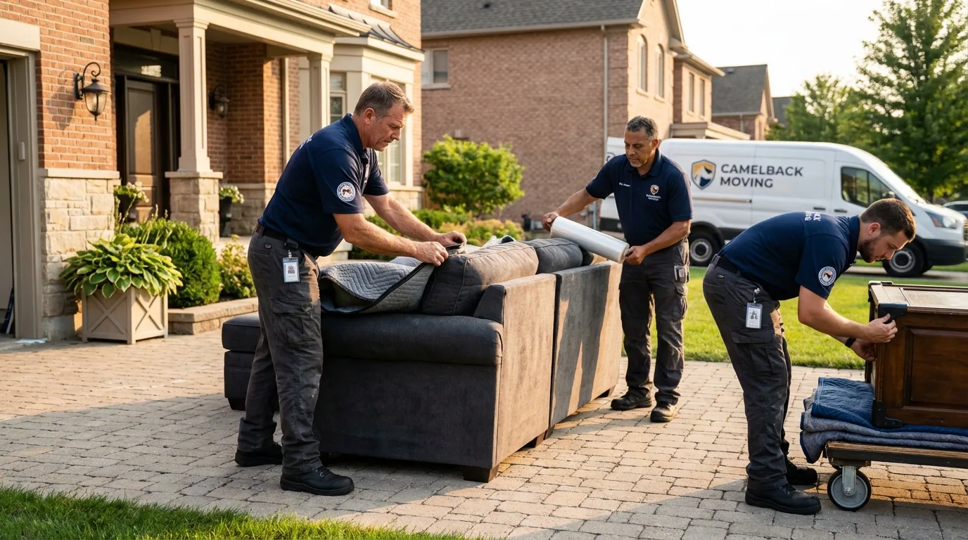 Large estate moving crew wrapping furniture in Oblong, IL